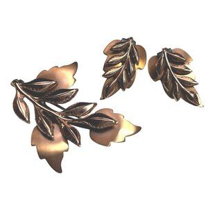 Renoir' Copper Vintage Jewelry Set w/Brooch & Matching Clip Back Earrings